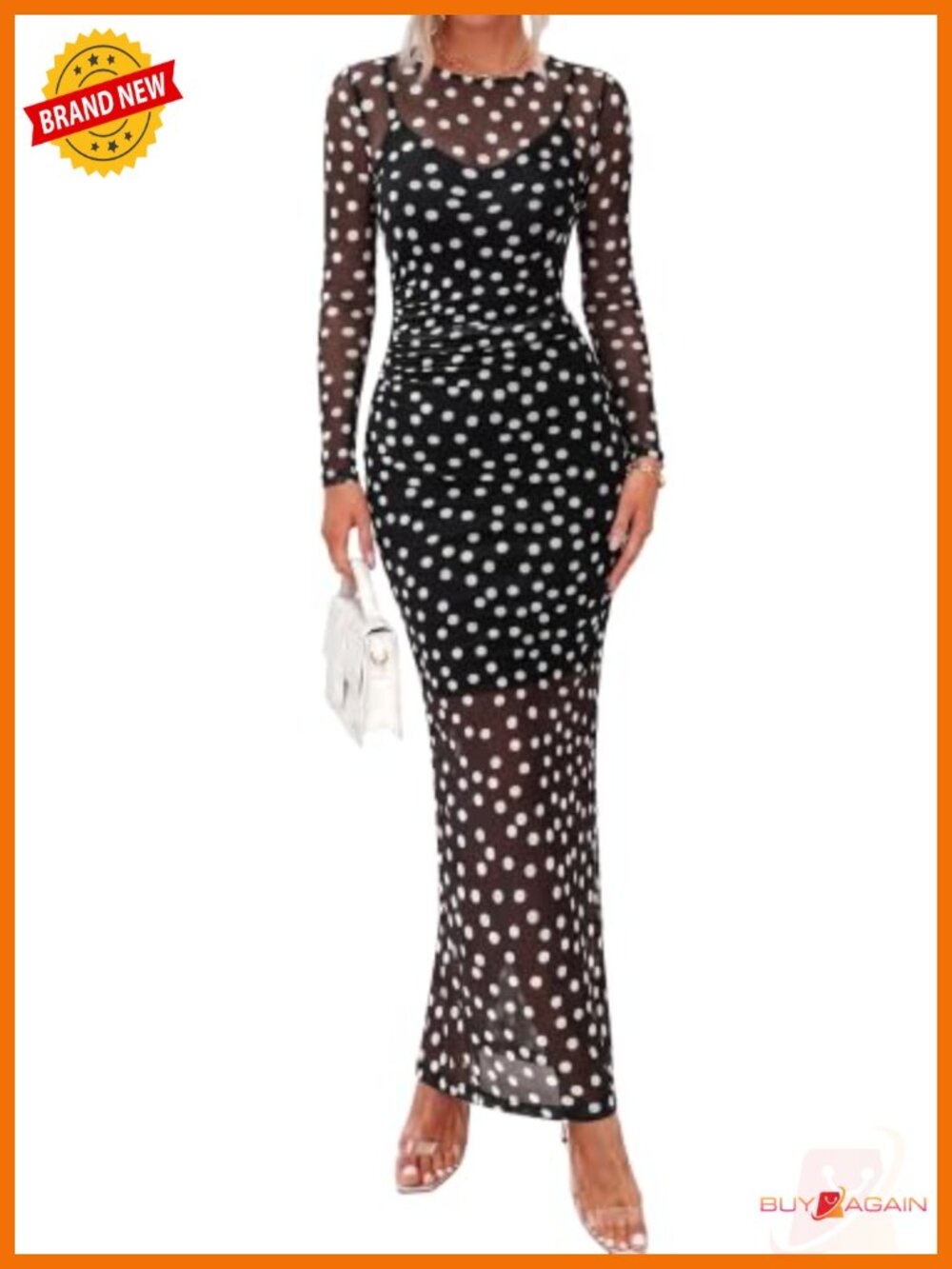 2 Piece Mesh Maxi Dress Set Women Long Sleeve Bodycon Club Night Out
